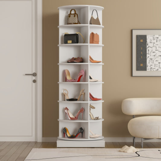 360 Degree White Rotating Shoe Cabinet  with 7 Layers