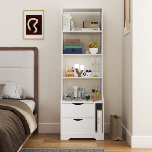 Modern Night Stand with Storage Drawers and Bookshelf