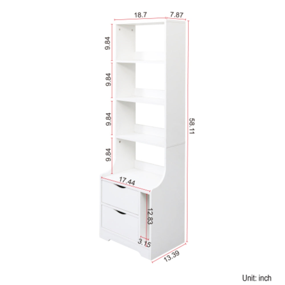 Modern Night Stand with Storage Drawers and Bookshelf