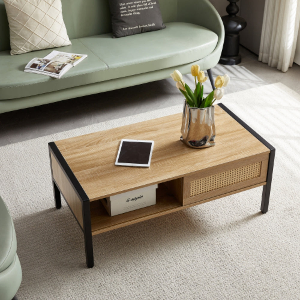 40.16 Inch Rattan Coffee Table in Natural Finish