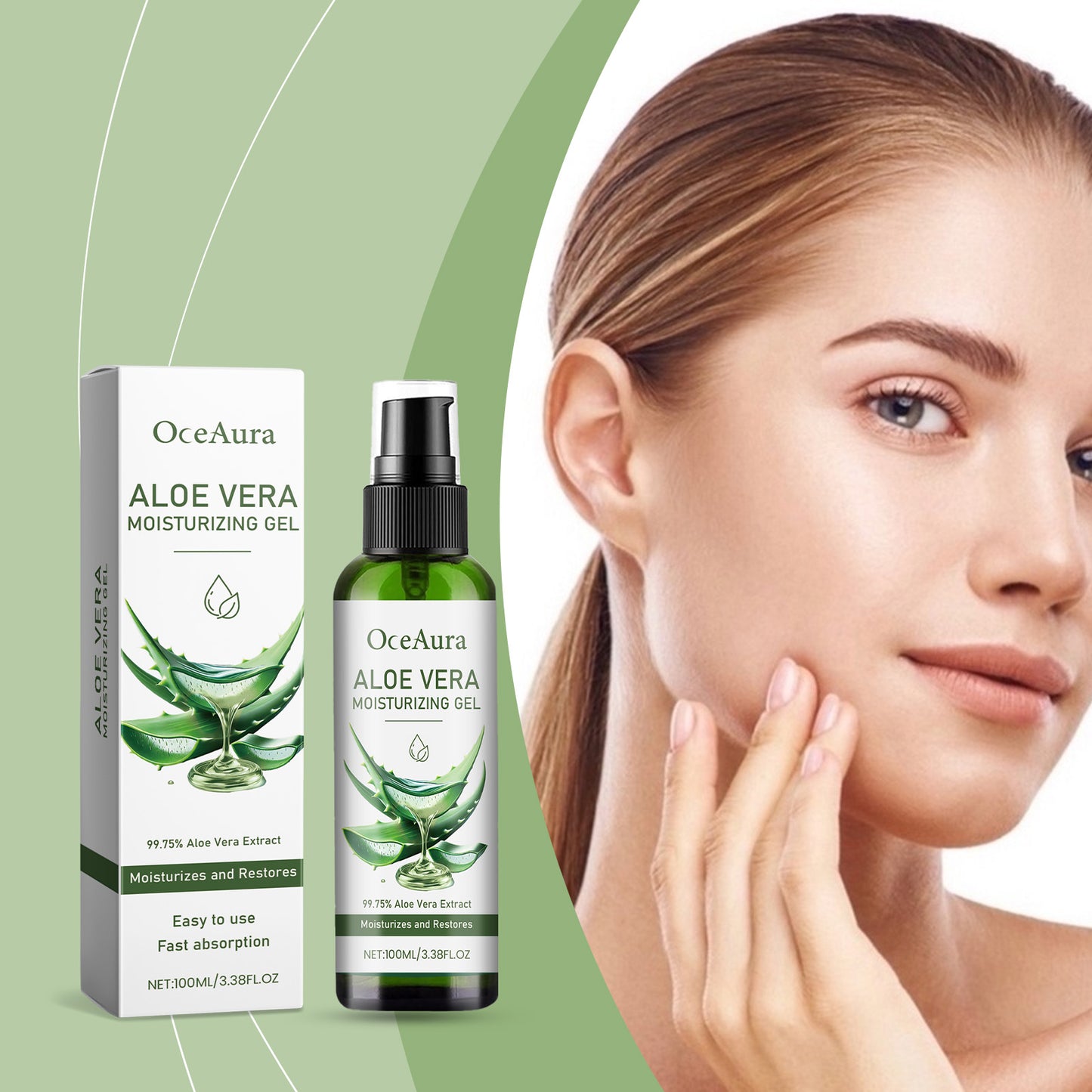OceAura Aloe Vera Moisturizing Gel Gently Nourishes Facial Skin, Moisturizing And Refreshing Aloe Vera Gel
