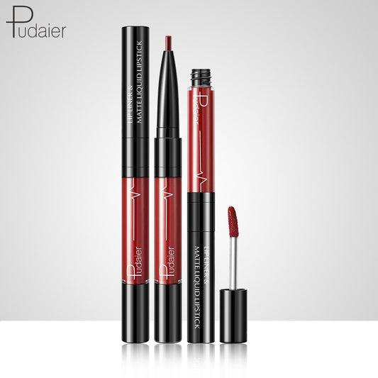 Pudaier Velvet Matte Texture Lasts Not Easy To Fade Non-Stick Cup 2-In-1 Double-End Lip Gloss