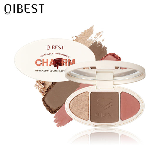 QIBEST High Gloss Repairing All-In-One Plate Matte Brightening Glitter Powder Blush Rouge Plate Powder Cake Repairing Plate