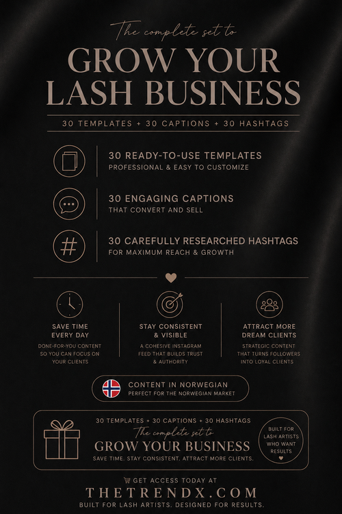 30 Days of Lash Content: Templates, Captions & Hashtags (NORWEGIAN)