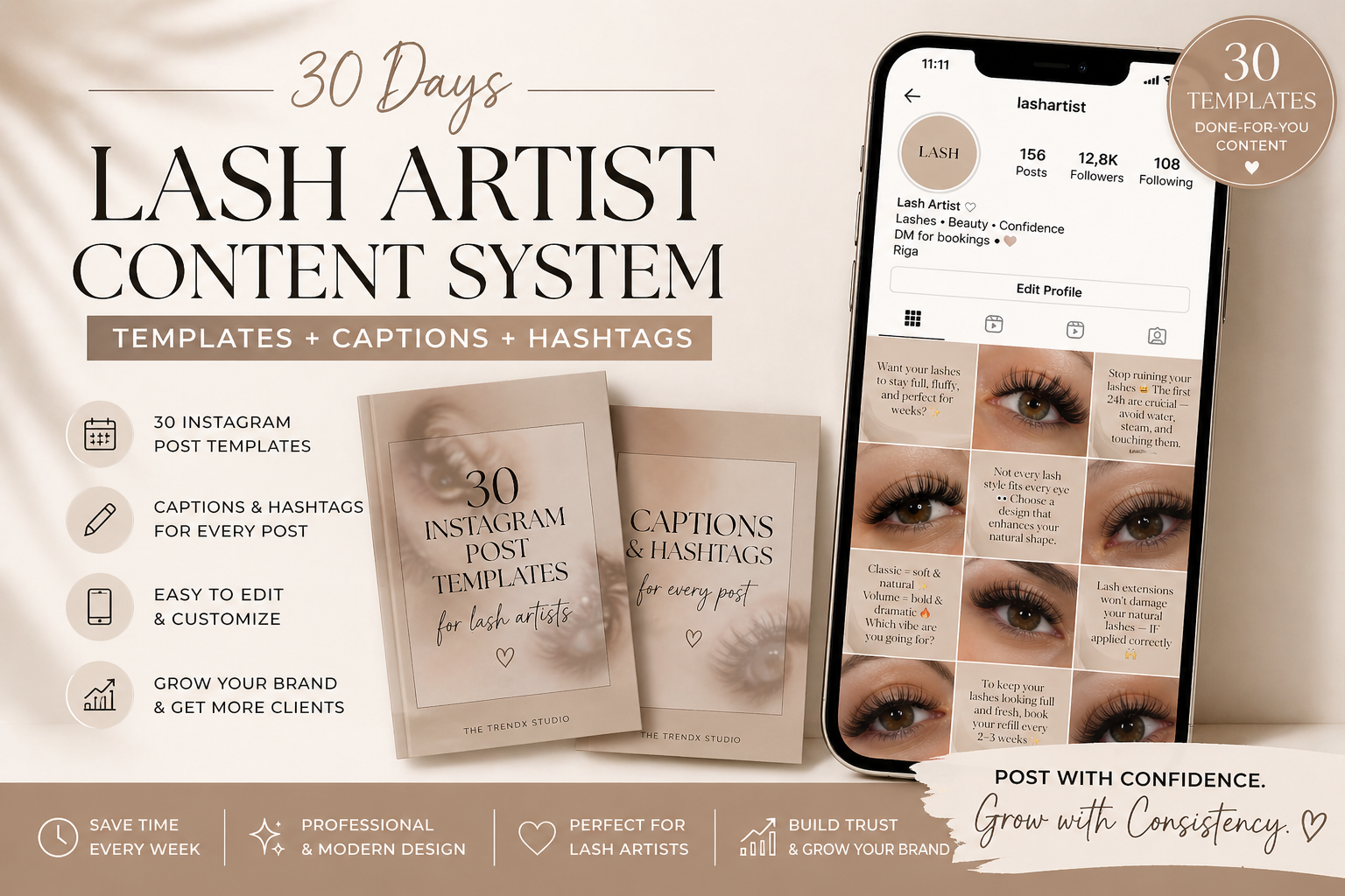 30 Days Instagram Templates, Captions & Hashtags (ENGLISH)