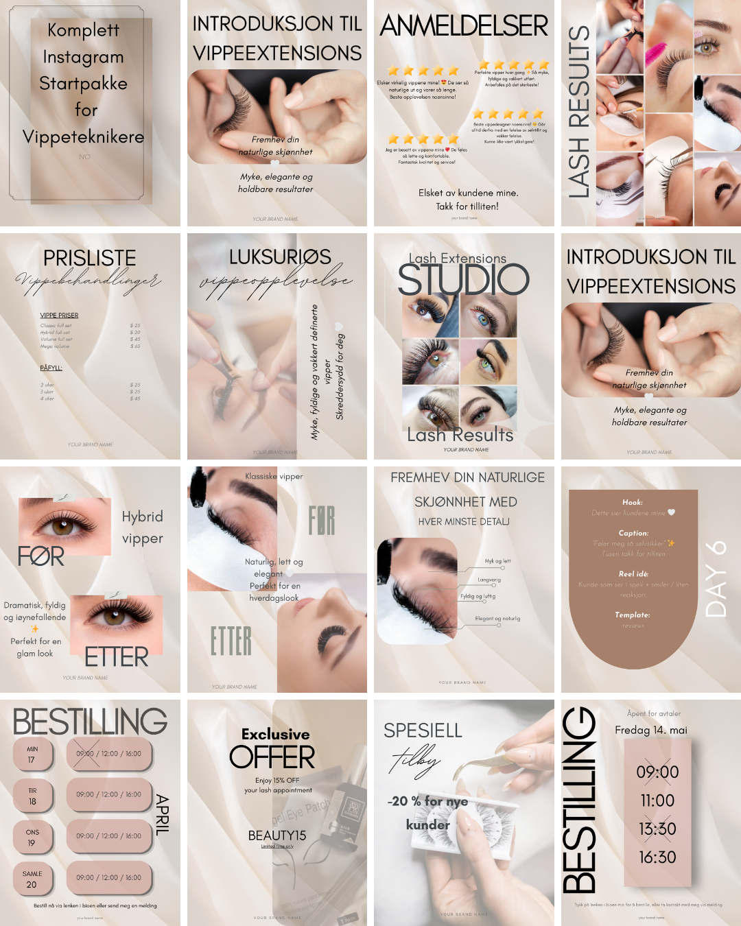 Instagram Content Planner for Lash Artists (30 Days + Templates & Hooks) NORWEGIAN