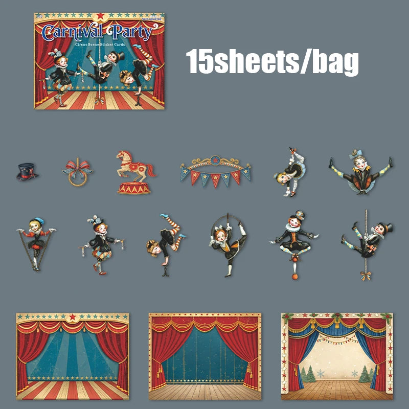 Mr. Paper Carnival Party – 15‑Piece Circus Sticker Set