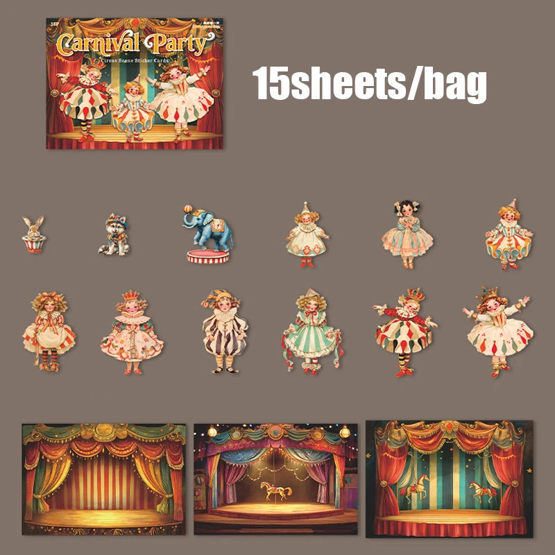 Mr. Paper Carnival Party – 15‑Piece Circus Sticker Set