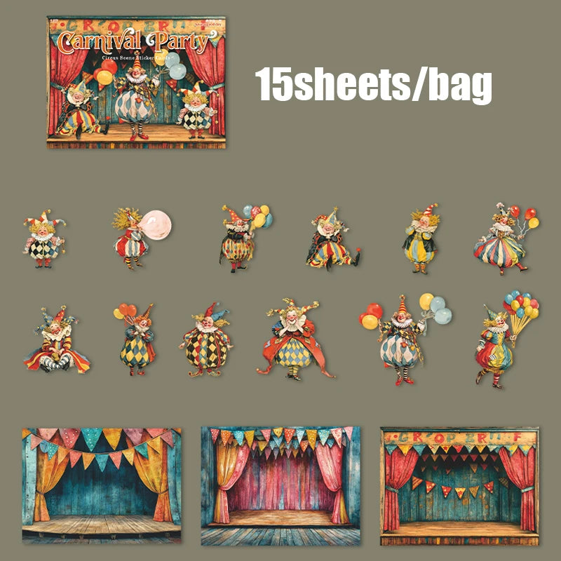 Mr. Paper Carnival Party – 15‑Piece Circus Sticker Set