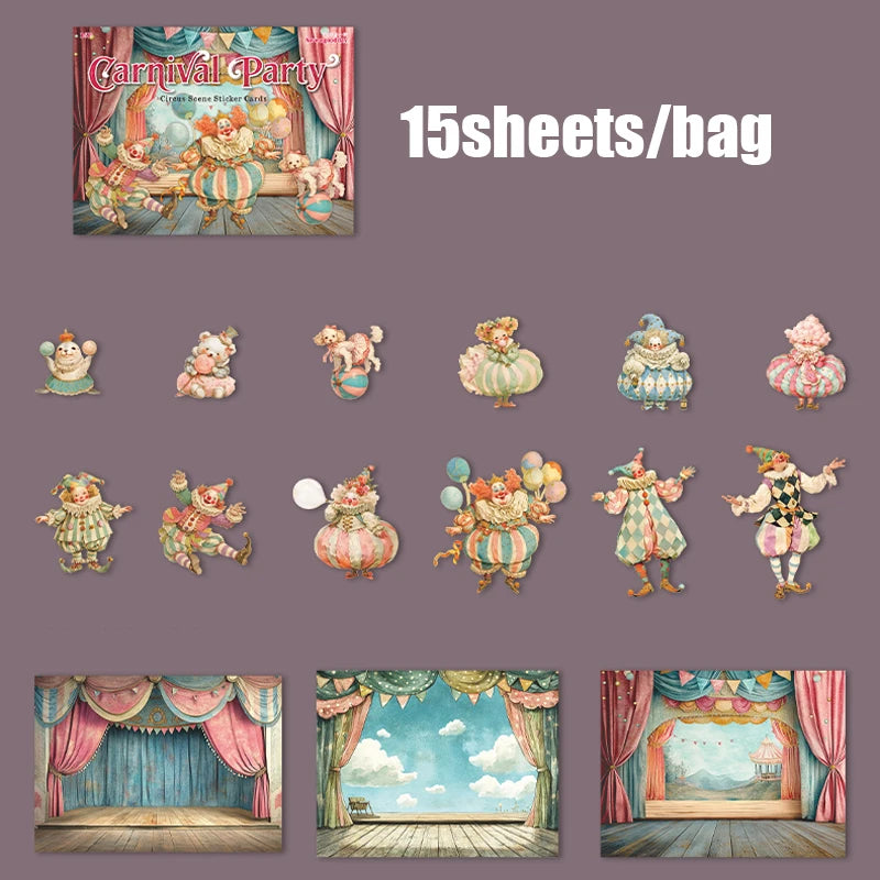 Mr. Paper Carnival Party – 15‑Piece Circus Sticker Set