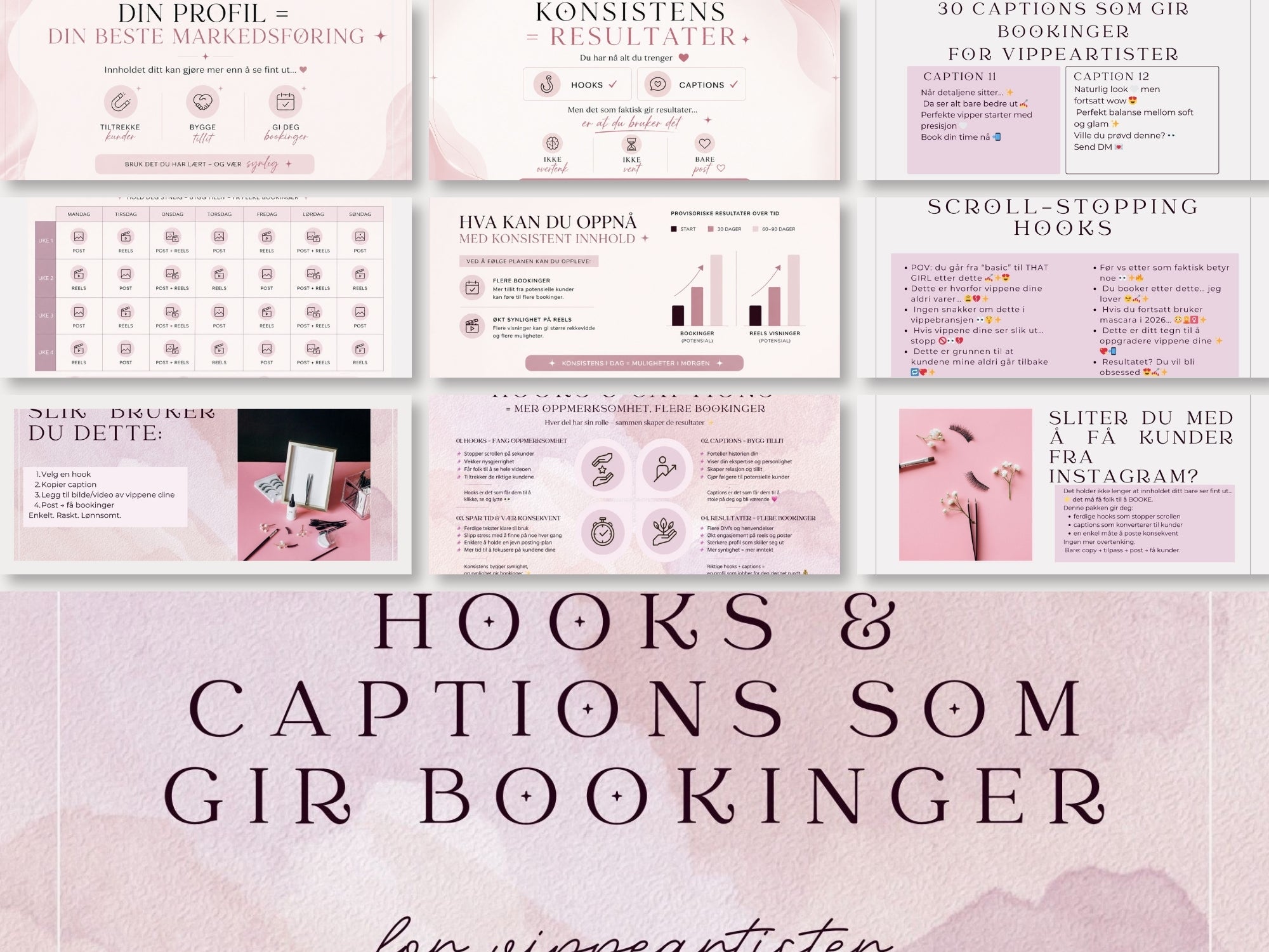 Hooks & Captions for Lash Artists + Monthly Content Plan (NORWEGIAN)